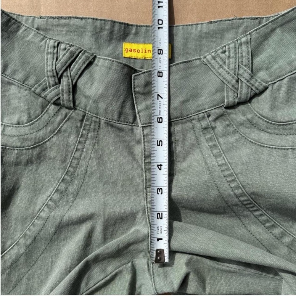 Y2K Gasoline Sage Green Low Rise Flare Stitching Details Pants - Picture 4 of 8